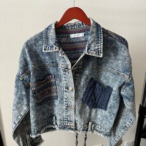 Denim Jacket with Patterned Patches